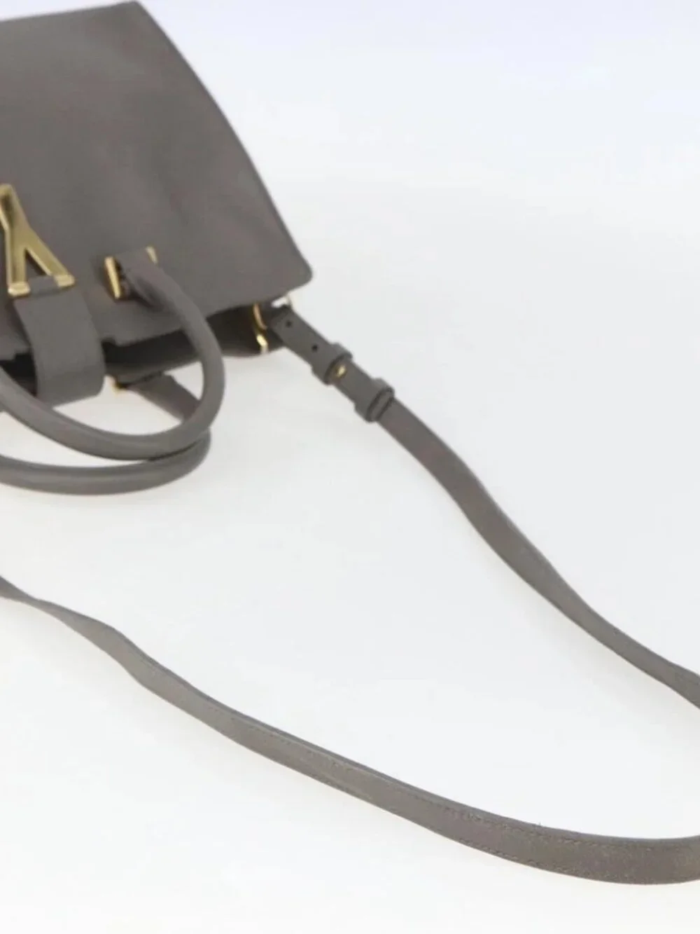SAINT LAURENT Petit Cabas Hand Bag Leather 2way Gray Gold Auth - Picture 9 of 15